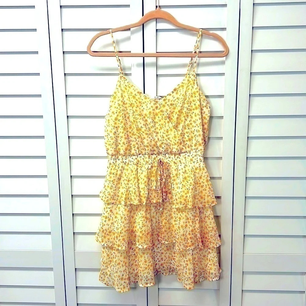 miami Yellow Floral Ruffled Mini Dress